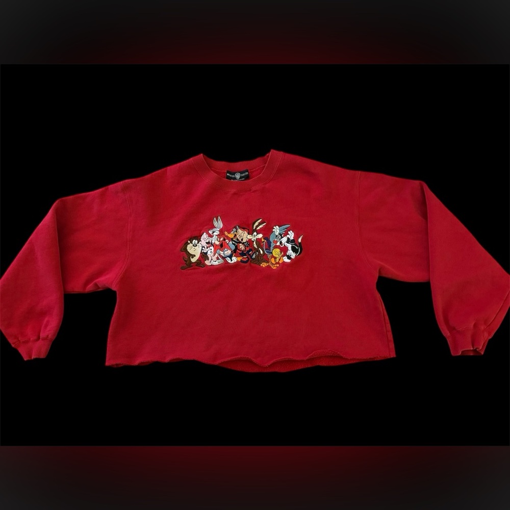 Vibrant Red Warner Bros Cropped Sweatshirt